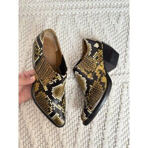 Chloé Rylee Snakeskin Embossed Leather Ankle Bootie Leather Block Heel Size 36